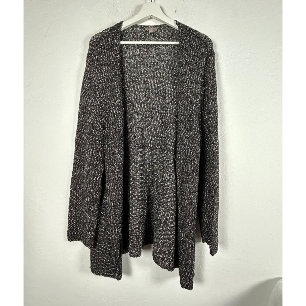 J. Jill Womens Black White Open-Front Textured Knit Cardigan Sweater Size XL